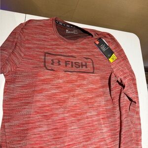 Under Armour Men's Red Heather Long Sleeve Shirt - Fishing / Sun Performance